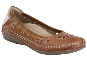 Alder Azza Sand Brown Perforated Leather Ballet Flat
