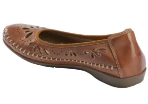 Alder Azza Sand Brown Perforated Leather Ballet Flat