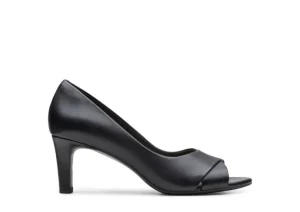 Alice Fern Black Leather Open-Toe Pump