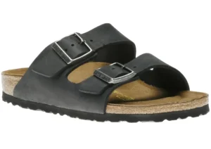 Arizona Black Oiled Leather Slide Sandal