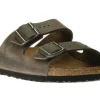 Arizona Soft Footbed Iron Grey Oiled Leather Slide Sandal