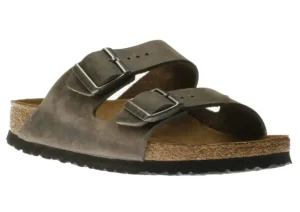 Arizona Soft Footbed Iron Grey Oiled Leather Slide Sandal