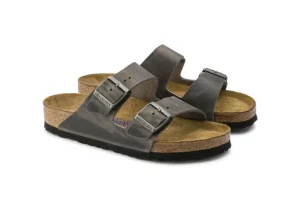 Arizona Soft Footbed Iron Grey Oiled Leather Slide Sandal