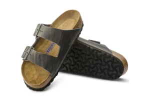 Arizona Soft Footbed Iron Grey Oiled Leather Slide Sandal