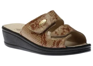 Beige Brown Snakeskin Slide Wedge Sandal