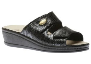 Black Snakeskin Slide Wedge Sandal