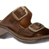 Catalonia 76 Brandy Brown Leather Big Buckle Slide Wedge Sandal