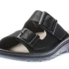 Cayman Black Leather Adjustable Slide Sandal