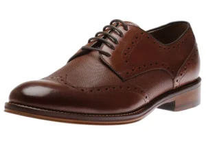 Conard Oak Brown Leather Embossed Wingtip Derby Shoe