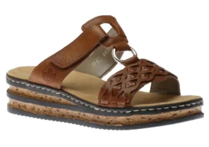 Eagle Brown Embossed Wedge Slide Sandal