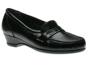 Easier Black Leather Slip On Wedge Loafer