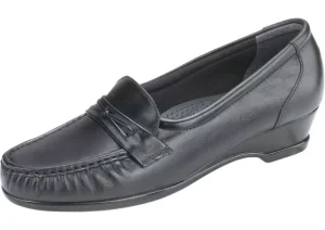 Easier Black Leather Slip On Wedge Loafer