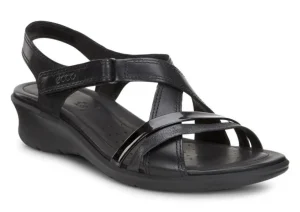 Felicia Sandal Black Leather Adjustable Strap Wedge Sandal