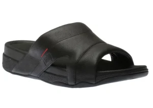 Freeway Black Leather Pool Slide Sandal