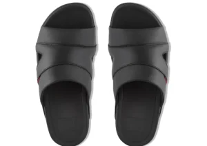 Freeway Black Leather Pool Slide Sandal