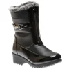 Front Zipper Faux Fur Trim Black Patent Vegan Leather Winter Boot