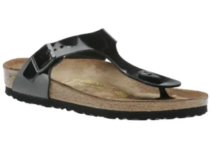 Gizeh Birko-Flor Black Patent Thong Sandal
