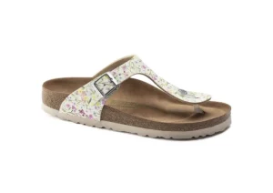 Gizeh Vegan Birko-Flor Watercolor Flower White Thong Sandal