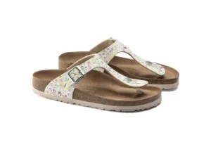 Gizeh Vegan Birko-Flor Watercolor Flower White Thong Sandal