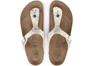 Gizeh Vegan Birko-Flor Watercolor Flower White Thong Sandal