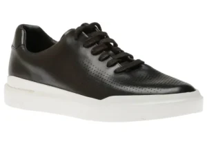 GrandPru00f8 Rally Laser Cut Black Leather Lace-Up Sneaker