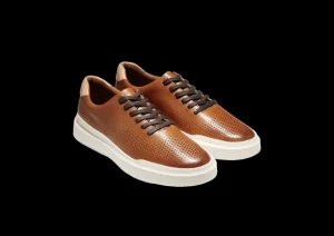 GrandPru00f8 Rally Laser Cut Tan Brown Leather Lace-Up Sneaker