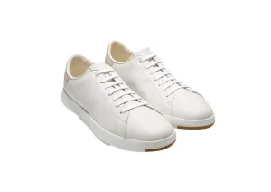 GrandPru00f8 White Leather Lace-Up Tennis Sneaker