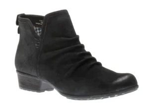 Gratasha 2 Panel Black Ruched Leather Ankle Boot