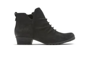 Gratasha 2 Panel Black Ruched Leather Ankle Boot
