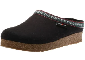 Grizzly Franzl Black Wool Patterned Trim Felt Clog