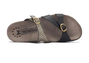 Hannel Cuba Black Gold Textured Leather Slide Sandal