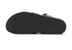 Hannel Cuba Black Gold Textured Leather Slide Sandal