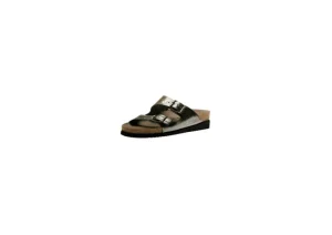 Harmony Metallic Grey Leather Crinkle Slide Sandal