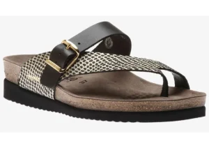 Helen Mix Black Gold Cuba Leather Thong Sandal