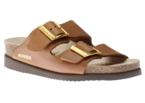 Hester Camel Brown Scratch Gold Buckle Slide Sandal