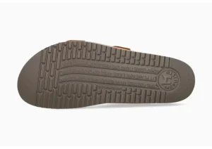 Hester Camel Brown Scratch Gold Buckle Slide Sandal