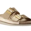 Hester Light Sand Gold Buckle Textured Leather Slide Sandal