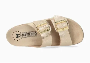 Hester Light Sand Gold Buckle Textured Leather Slide Sandal