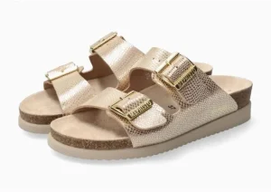 Hester Light Sand Gold Buckle Textured Leather Slide Sandal