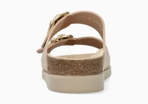 Hester Light Sand Gold Buckle Textured Leather Slide Sandal