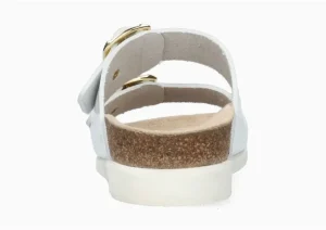 Hester White Patent Gold Buckle Slide Sandal