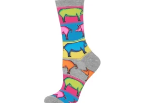 Hotsox Women's Pop Pigs Grey Crew Socks