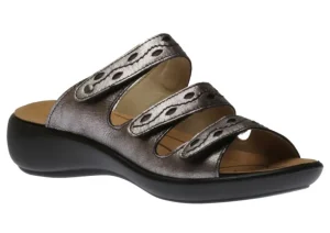Ibiza 66 Anthracite Metallic Leather Slide Sandal