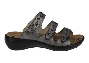 Ibiza 66 Anthracite Metallic Leather Slide Sandal
