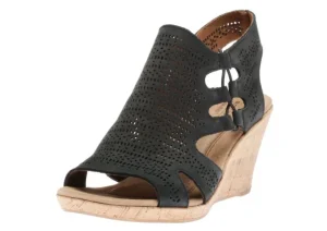 Janna Black Nubuck Wedge Sandal