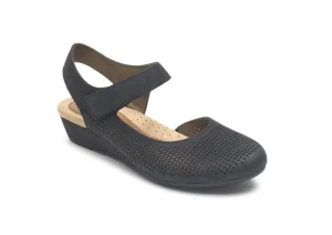 Judson Black Perforated Leather Wedge Sandal