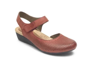 Judson Red Perforated Leather Wedge Sandal