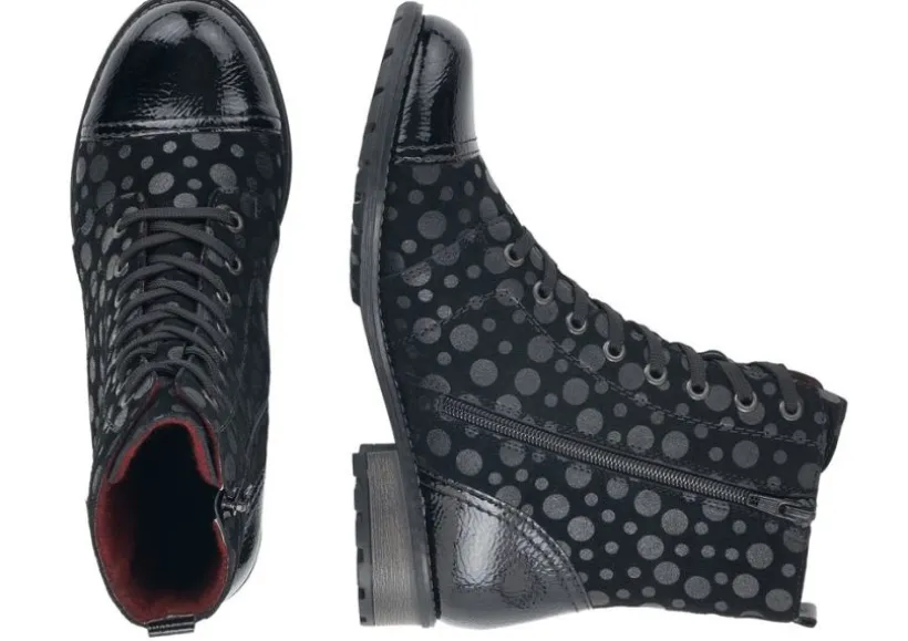 largo_black_grey_polka_do_1.webp Largo Black Grey Polka Dot Lace-Up Ankle Boot