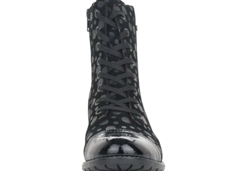 largo_black_grey_polka_do_2.webp Largo Black Grey Polka Dot Lace-Up Ankle Boot