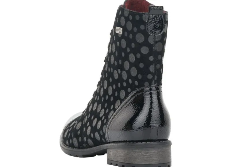 largo_black_grey_polka_do_3.webp Largo Black Grey Polka Dot Lace-Up Ankle Boot